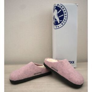 Birkenstock Kids Girls Sz 9 Soft Pink Zermatt Rivet Shearling/Wool Clog Slippers